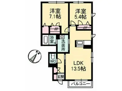 シャーメゾンにしもりA・B(2LDK/1階)の間取り写真