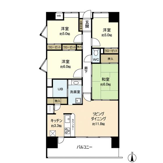 MFPRコート宮町(3LDK/9階)の間取り写真