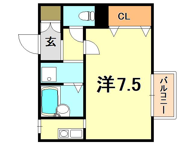 プランドール湊川(1K/1階)の間取り写真
