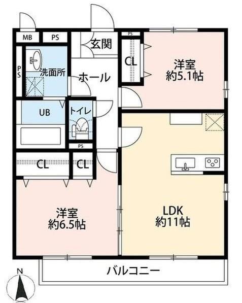 デュラカーサ ルシア富士見が丘II(2LDK/2階)の間取り写真