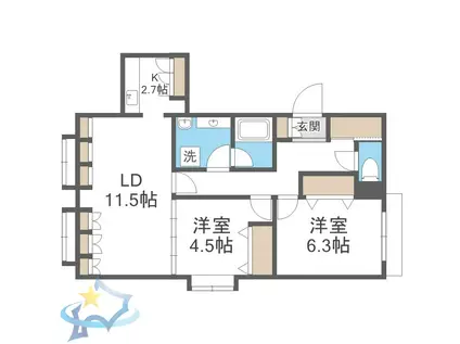 ベンデミア18(2LDK/4階)の間取り写真