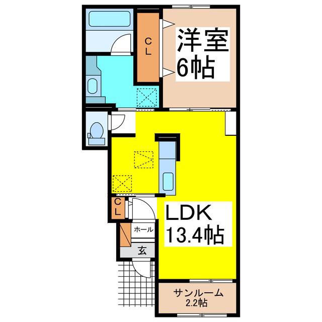 フィッシュ・テール B(1LDK/1階)の間取り写真
