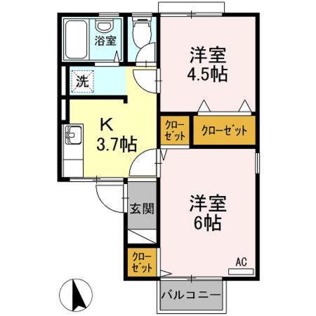 コーポ佐野 南棟(2K/1階)の間取り写真