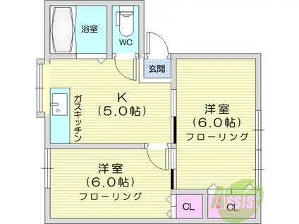 ブロンズバレーB棟(2K/1階)の間取り写真