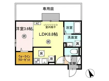 BRILLIA TWIN STAGE B棟(1LDK/1階)の間取り写真