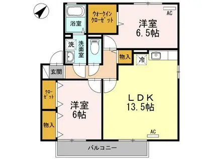 セジュールプルミエB棟(2LDK/2階)の間取り写真