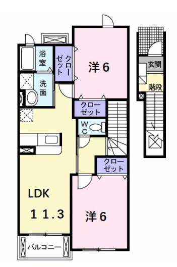 アン・ソレイエ・ジャルダン(2LDK/2階)の間取り写真