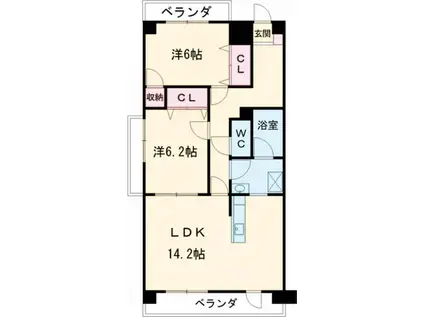 UNBELLE富士見(2LDK/2階)の間取り写真