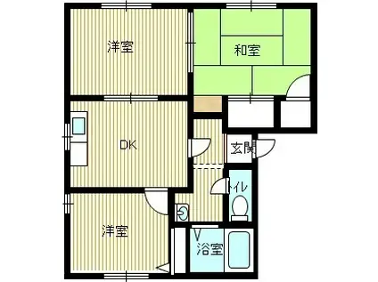 サンシャイン石が口B棟(3DK/2階)の間取り写真