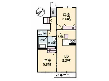 シャーメゾン・アスピラシオン(2LDK/1階)の間取り写真