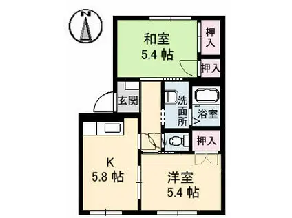 フレグランスA・S A棟(2K/1階)の間取り写真