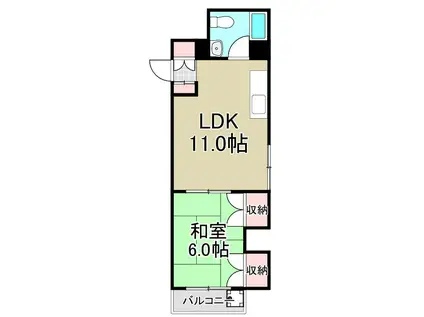 日の本ビル(1LDK/9階)の間取り写真