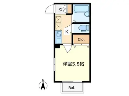 カーサプラム(1K/1階)の間取り写真