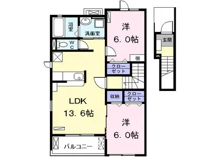 シテ フローラルI(2LDK/2階)の間取り写真