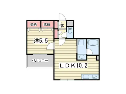 ヴァンベール御苑前(1LDK/3階)の間取り写真