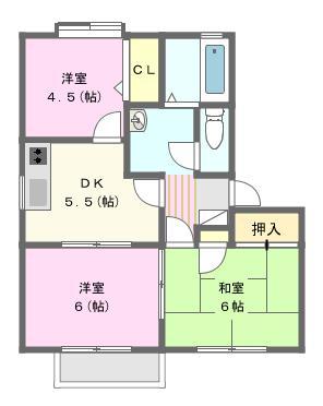 プラースII A(3DK/2階)の間取り写真