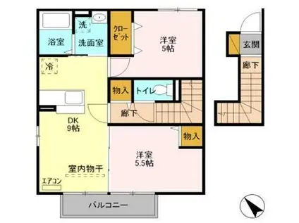 グランポルテ美園A(2DK/2階)の間取り写真