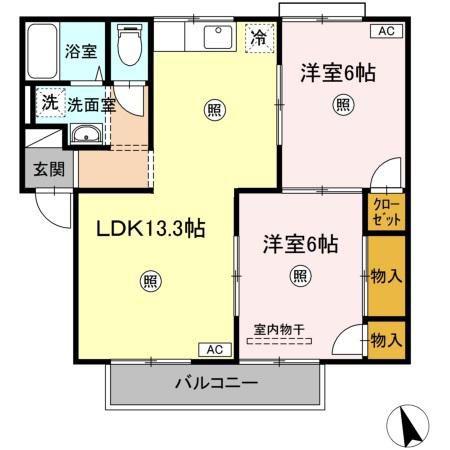 セジュールサバスC棟(2LDK/1階)の間取り写真