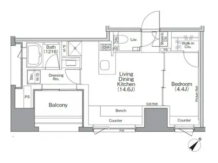 ザ・パークハビオソーホー横浜関内(1LDK/2階)の間取り写真