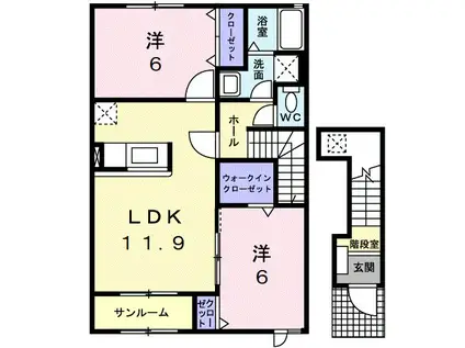 カーサ プラシードI(2LDK/2階)の間取り写真