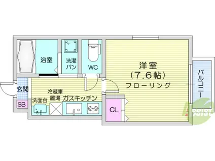 WALKERHILL東照宮(1K/1階)の間取り写真