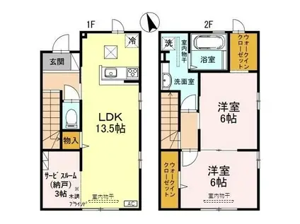 コレクトコーブ B棟(2LDK/1階)の間取り写真