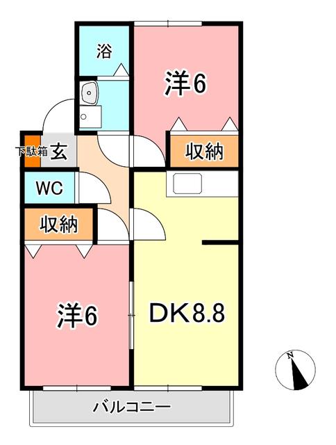 ヴェルデュール神田A棟(2DK/2階)の間取り写真