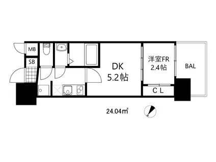 GENOVIA神戸新開地駅前(1DK/5階)の間取り写真