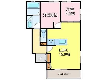 GROS CERF I(2LDK/1階)の間取り写真