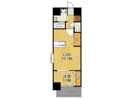 スマート到津の森(1LDK/14階)の間取り写真