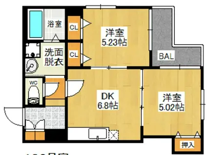 GRANDTIC NO NO大橋南(2DK/1階)の間取り写真