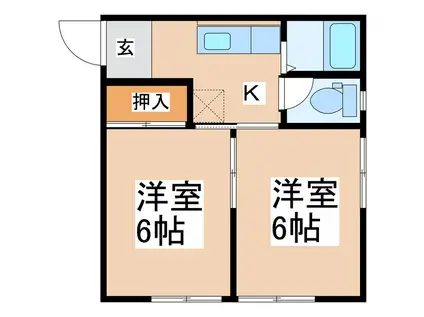 ラセーヌ村前B棟(2K/1階)の間取り写真