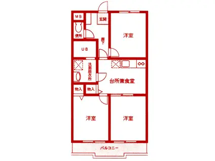 パールハイツ菅田第2(3DK/2階)の間取り写真