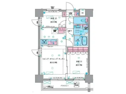 ジェノヴィア浅草VIスカイガーデン(2LDK/10階)の間取り写真