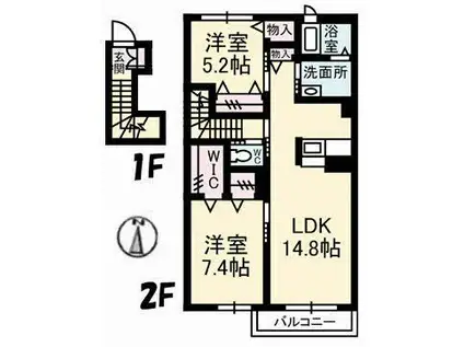パッションC棟(2LDK/2階)の間取り写真