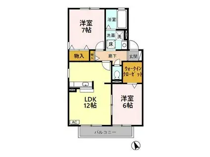 ポワール A(2LDK/2階)の間取り写真