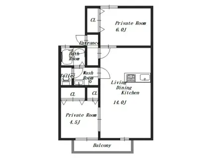 ランディ大垣 B棟(2LDK/2階)の間取り写真