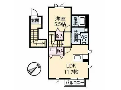 サニーコート福市(1LDK/2階)の間取り写真