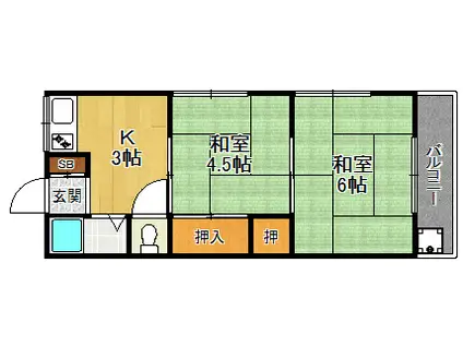 パルテール立花(2DK/2階)の間取り写真