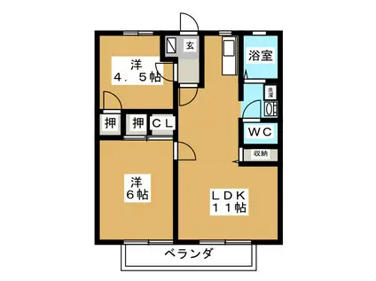 サンシティー林セブン A棟(2LDK/2階)の間取り写真