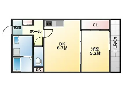EIJU八尾本町(1DK/1階)の間取り写真