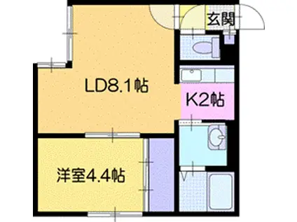FLEUR恵庭(1LDK/1階)の間取り写真