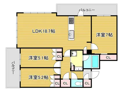 ザ・サンパーク小倉駅タワーレジデンス(3LDK/5階)の間取り写真