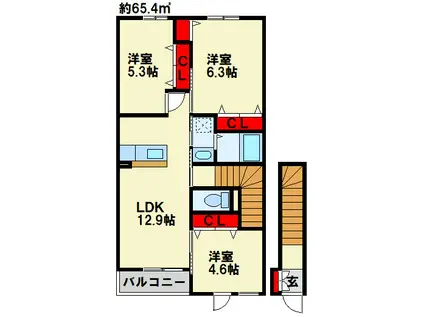 キャンファマンションVI(2LDK/2階)の間取り写真