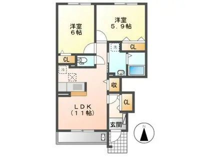 ドクターバード W(2LDK/1階)の間取り写真