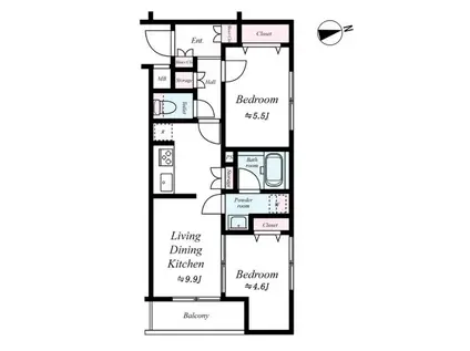 GENOVIA東向島SKYGARDEN(2LDK/1階)の間取り写真
