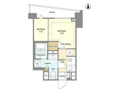 リーブルグラント四谷三丁目(2K/4階)の間取り写真