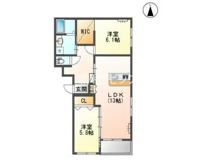 カーサ・グラン赤迫(2LDK/1階)の間取り写真
