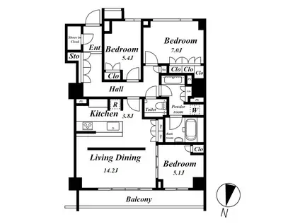 ザ・パークハウス元麻布(3LDK/3階)の間取り写真