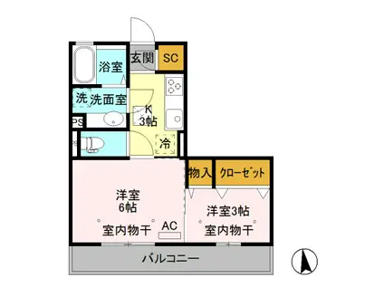 シャインヒルズ城山(2K/3階)の間取り写真